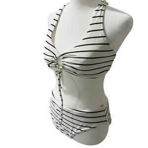 Venus Nautical Striped, Tie Front Top & Bottom Bikini, Navy Blue/White, …